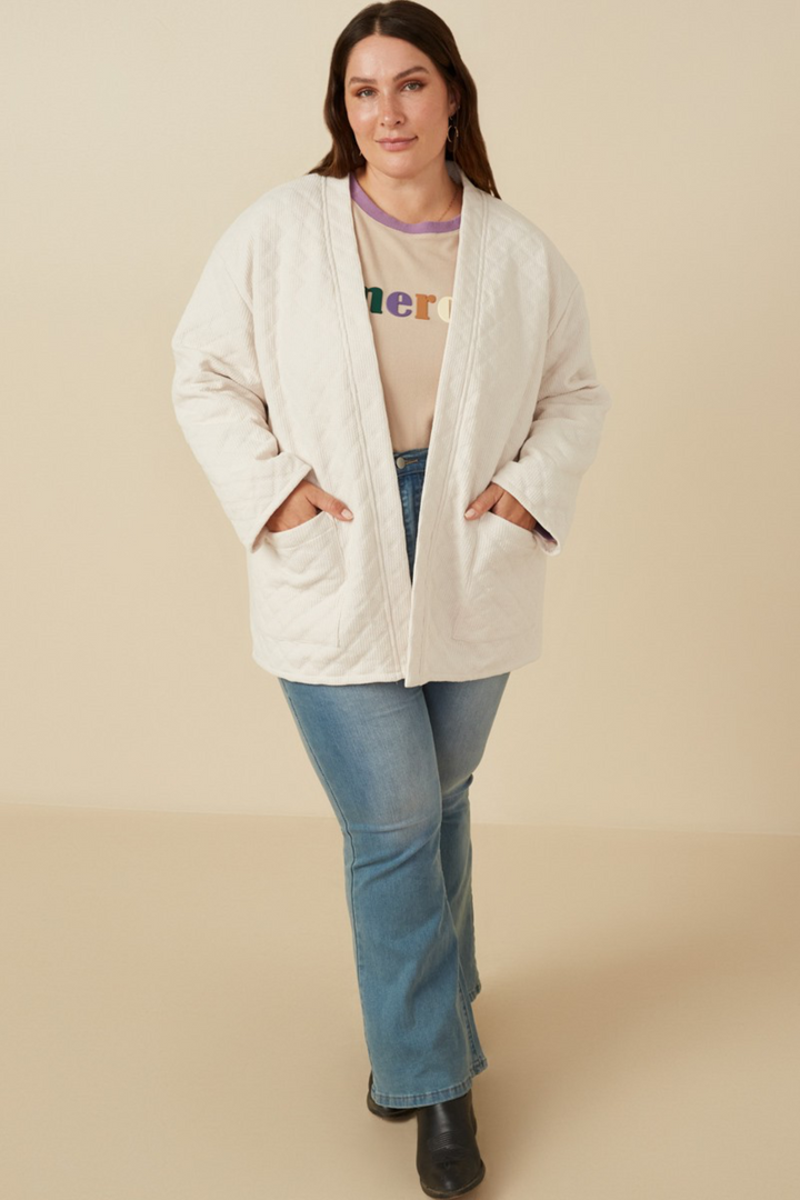 Fallon Quilted Cardigan in Ivory