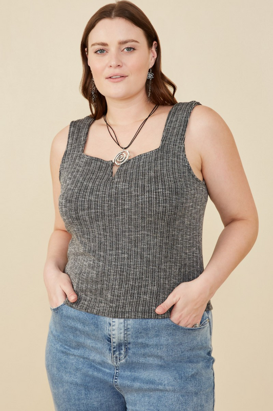 Ashlyn Ribbed Knit Fitted Tank in Charcoal