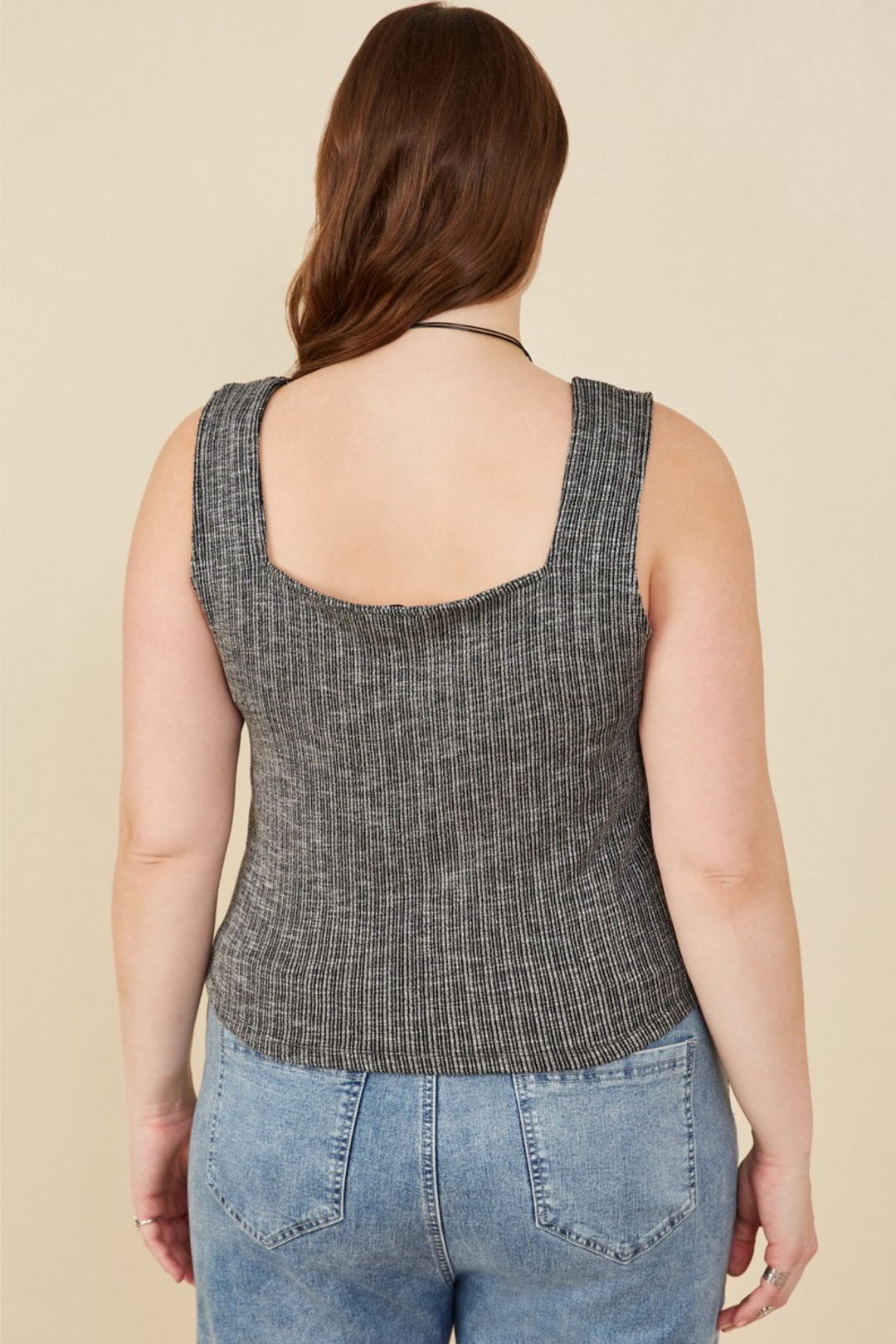 Ashlyn Ribbed Knit Fitted Tank in Charcoal