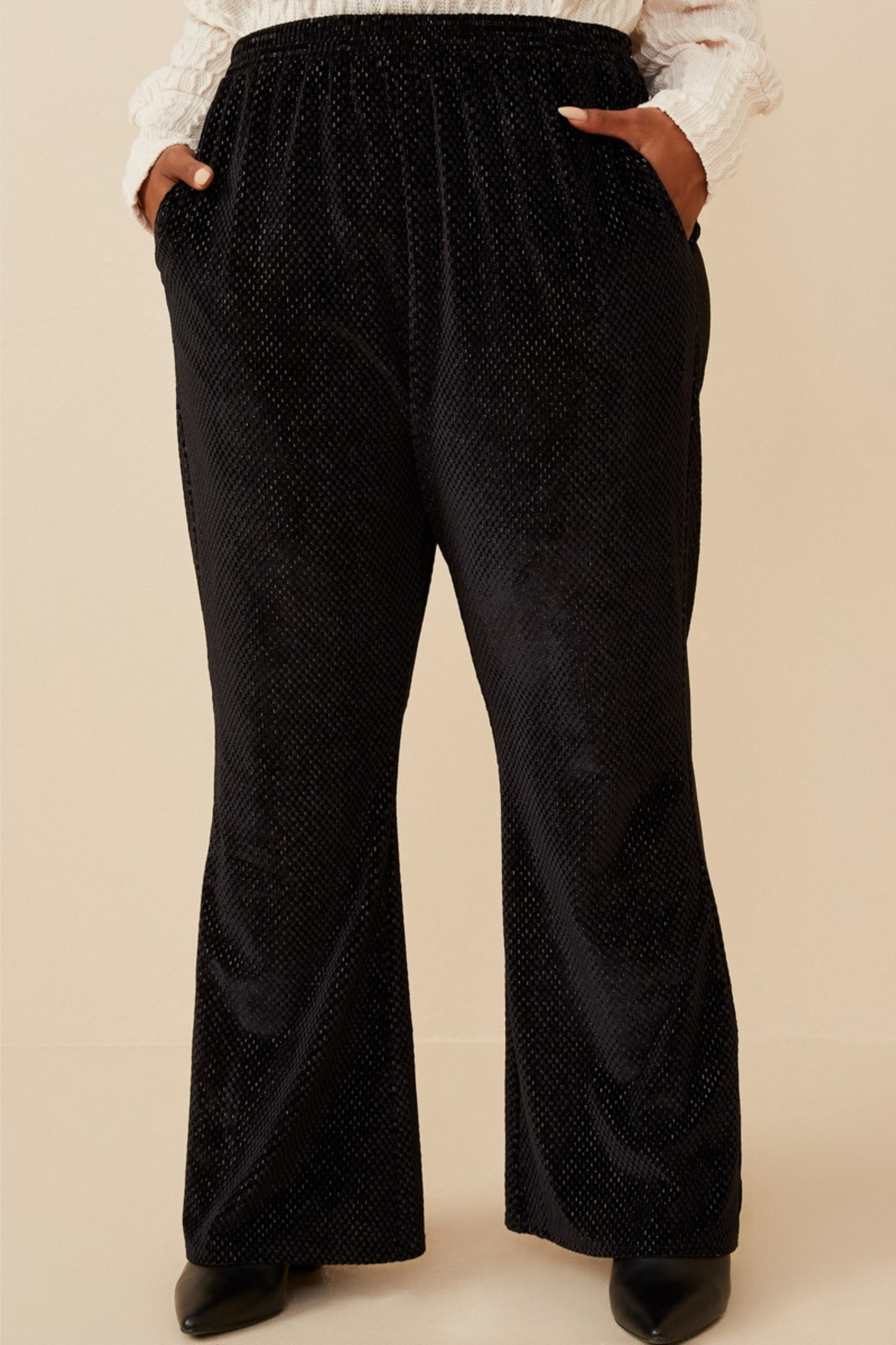 Clara Textured Velvet Wide Leg Pants in Black