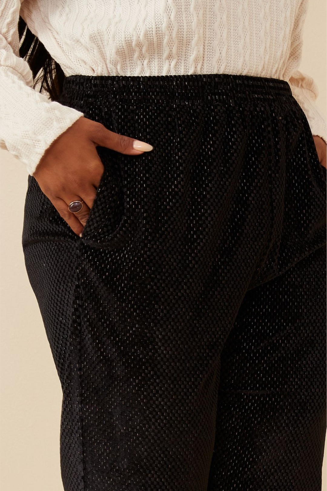 Clara Textured Velvet Wide Leg Pants in Black