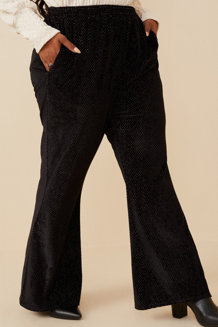 Clara Textured Velvet Wide Leg Pants in Black