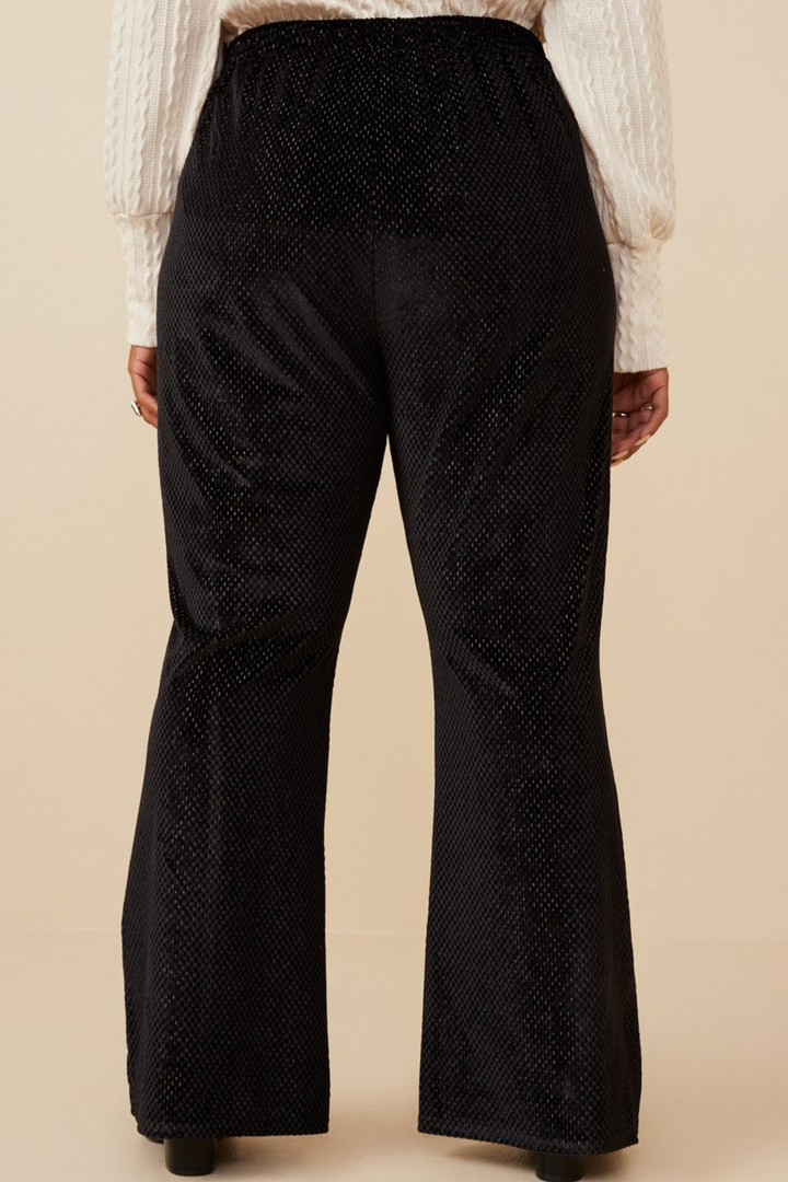 Clara Textured Velvet Wide Leg Pants in Black