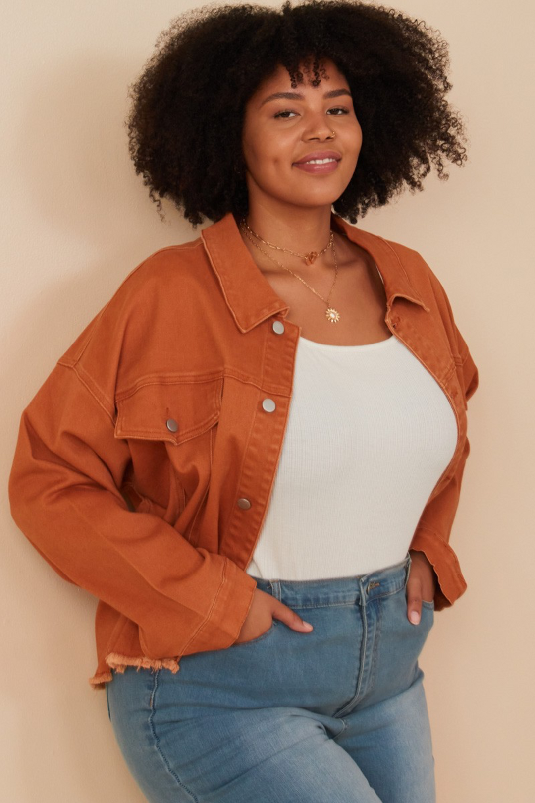 Josie Stretched Twill Cropped Jacket in Orange