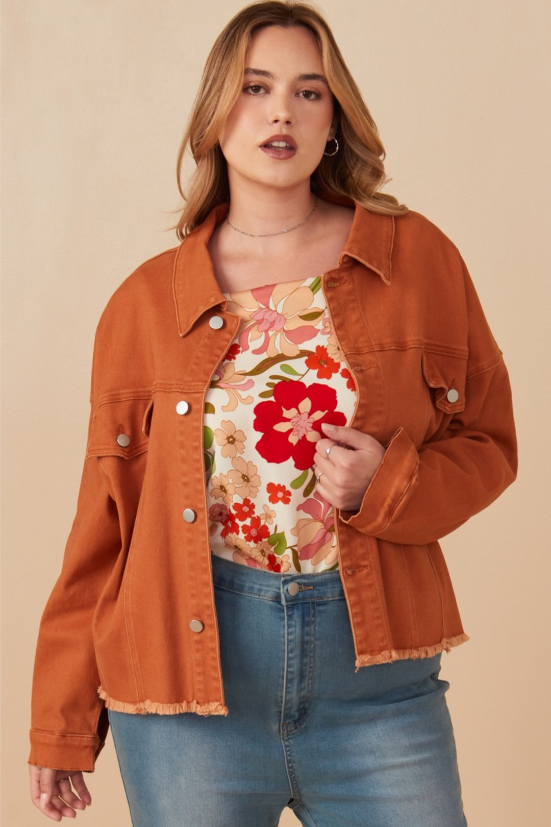 Josie Stretched Twill Cropped Jacket in Orange