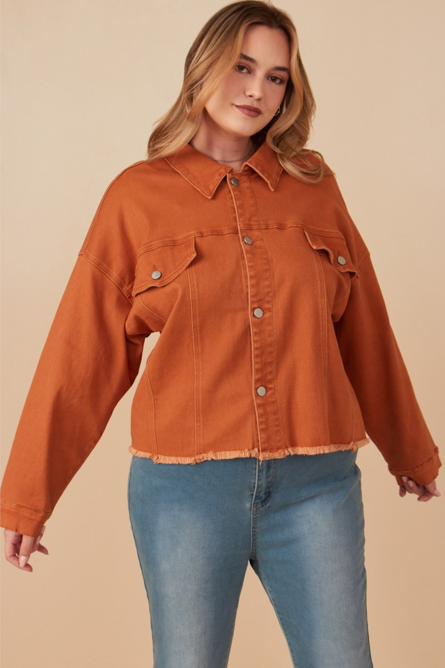 Josie Stretched Twill Cropped Jacket in Orange