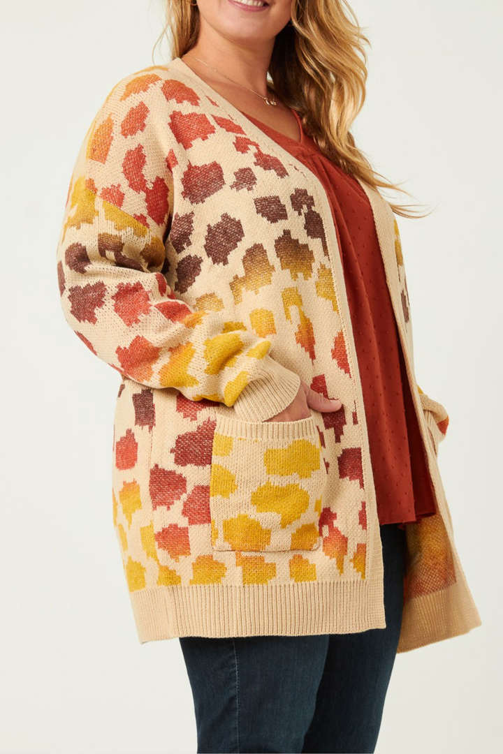 Coraline Animal Print Sweater Cardigan in Rust Mix