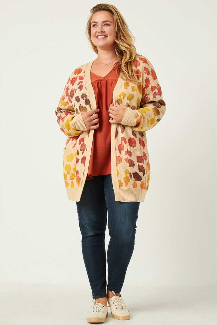 Coraline Animal Print Sweater Cardigan in Rust Mix