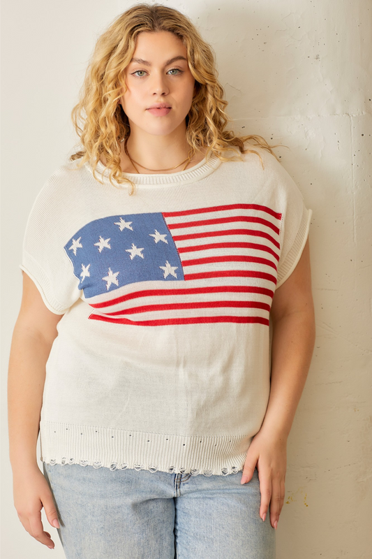 Rosie American Flag Sweater Top in White