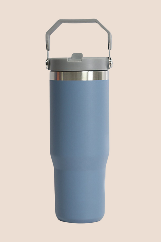 30OZ Stainless Steel Flip Straw Tumbler in Blue Grey