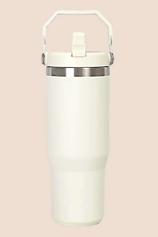 30OZ Stainless Steel Flip Straw Tumbler in Cream