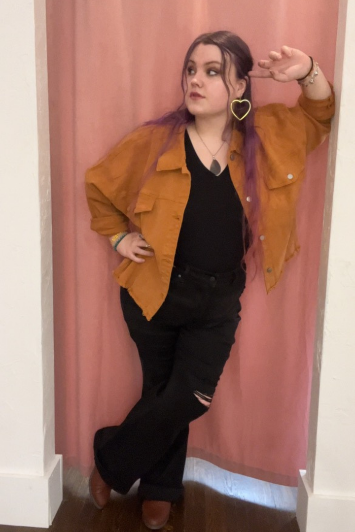 Josie Stretched Twill Cropped Jacket in Orange