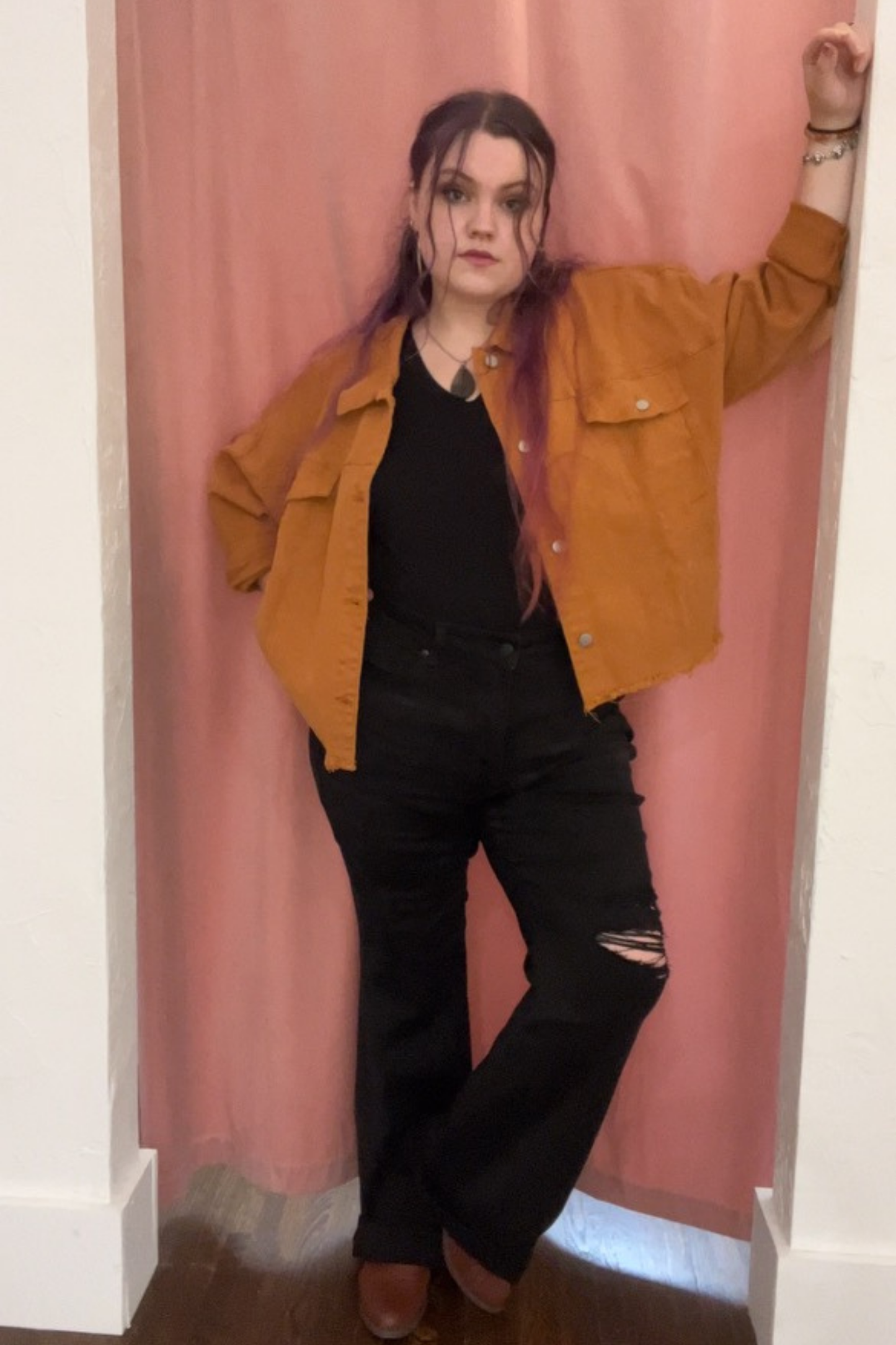 Josie Stretched Twill Cropped Jacket in Orange