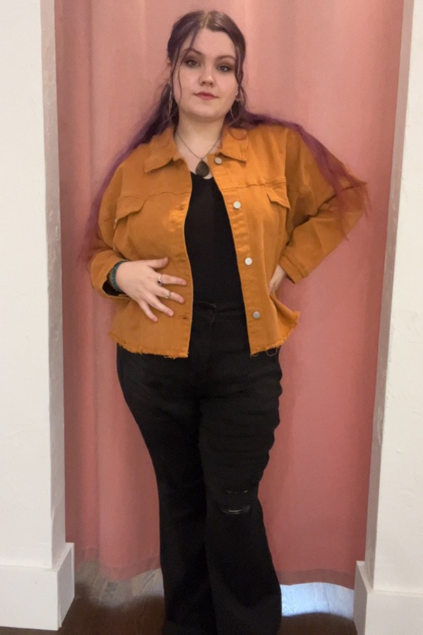 Josie Stretched Twill Cropped Jacket in Orange