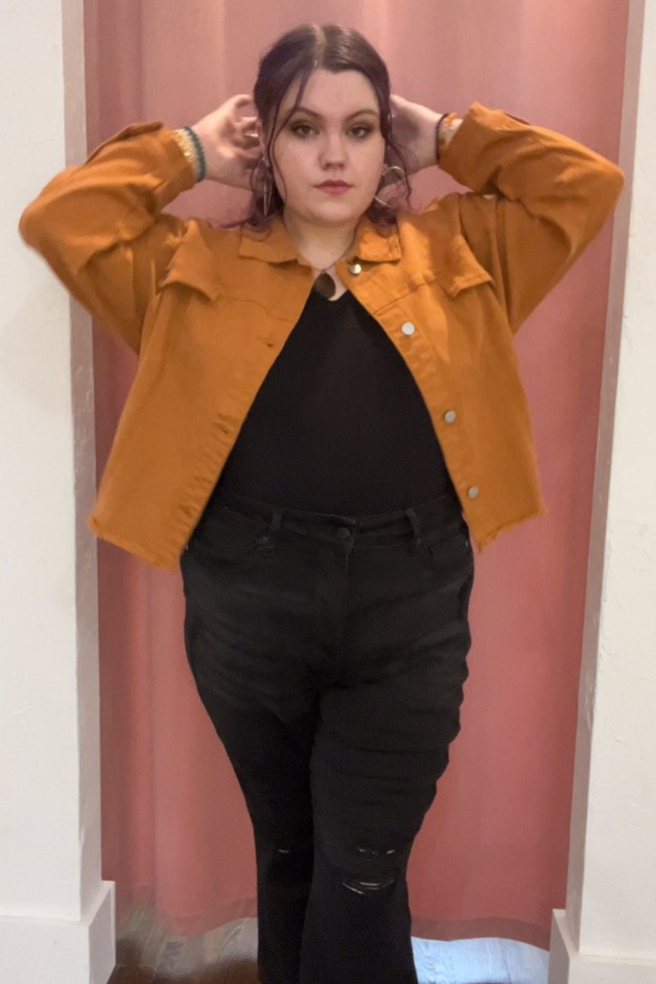 Josie Stretched Twill Cropped Jacket in Orange