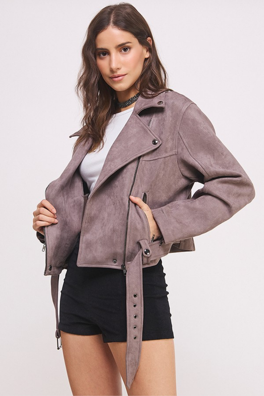 Simone Zippered Faux Suede Moto Jacket