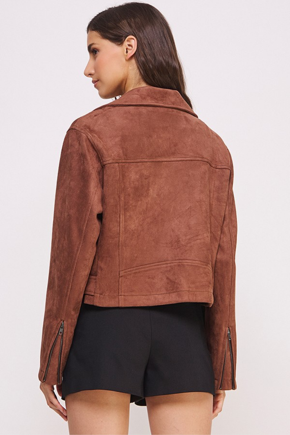 Simone Zippered Faux Suede Moto Jacket