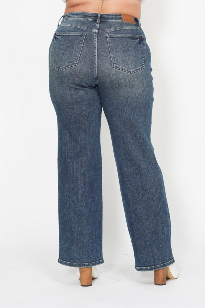 Faith High Waisted Judy Blue Straight Jeans with Western Seam Detail in Dark Wash