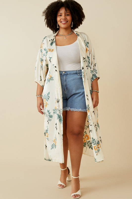 Maren Floral Open Duster in Cream