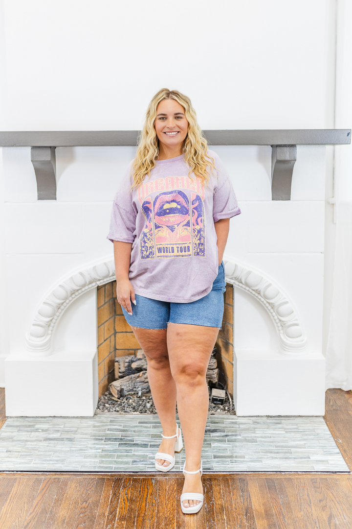 Adeline Mineral Wash "Dreamer" Graphic Tee T-shirt in Lavender