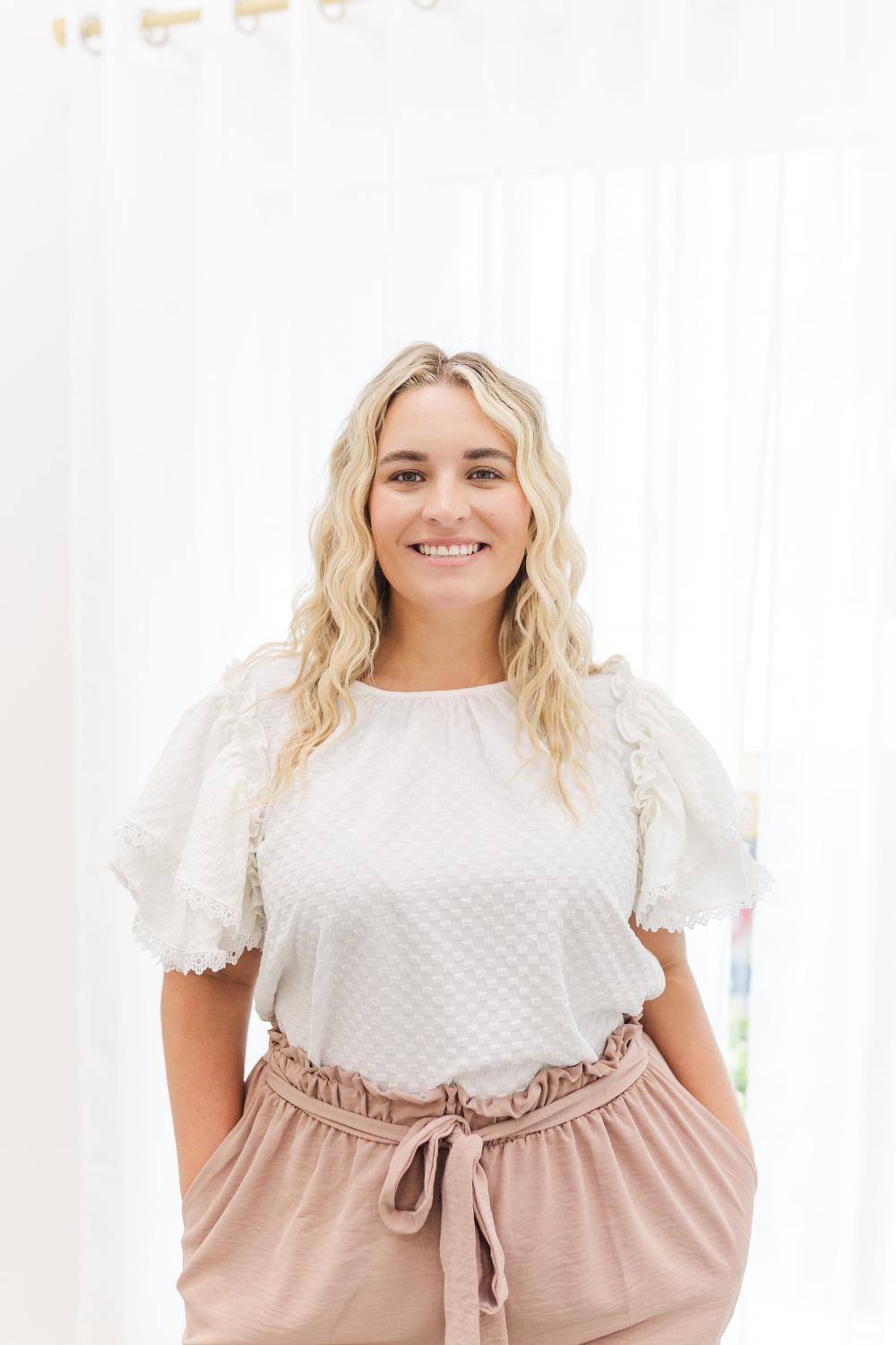 Charlotte Textured Flutter Sleeve Top in White