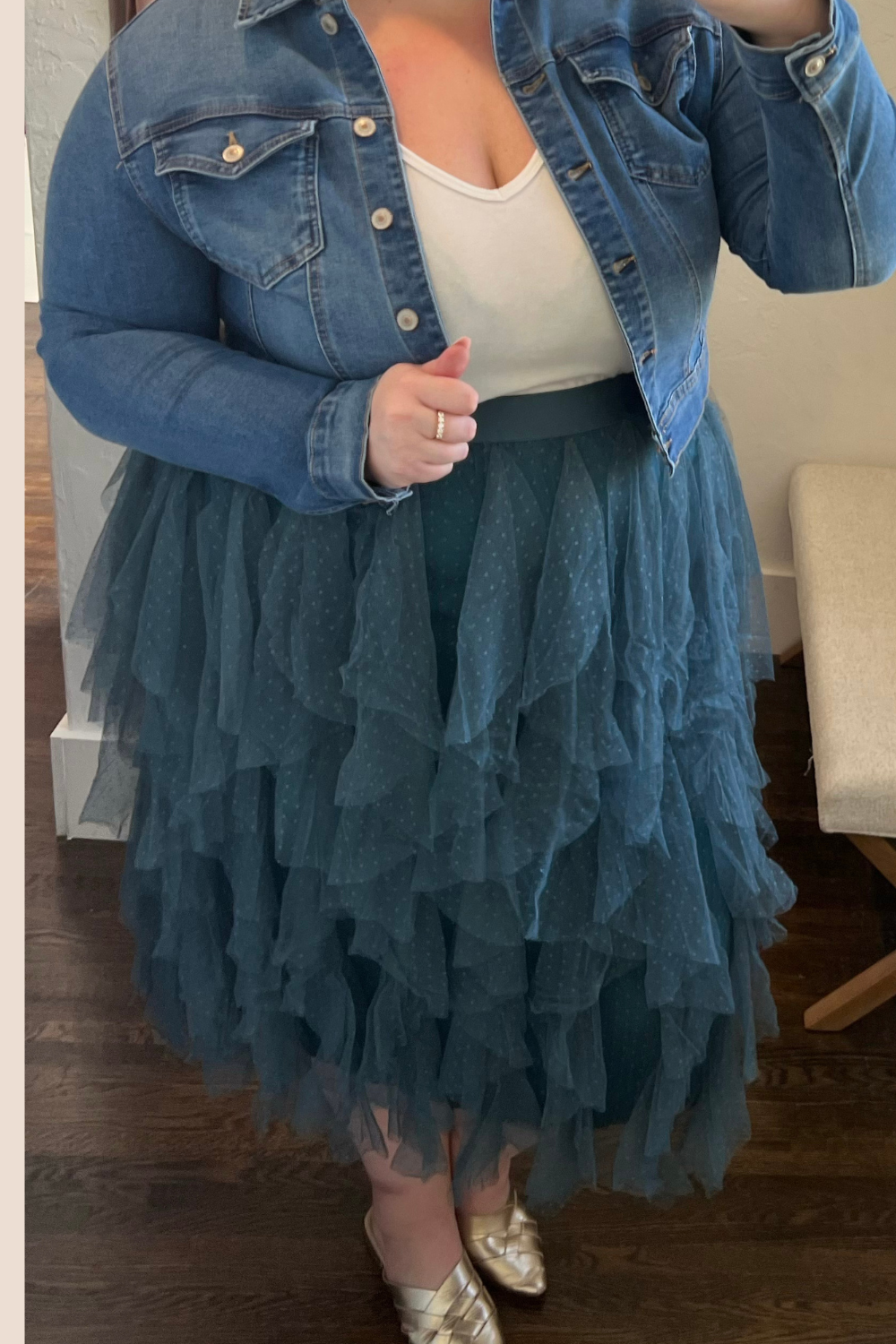 Sabrina Ruffle Trim Mesh Skirt in Teal