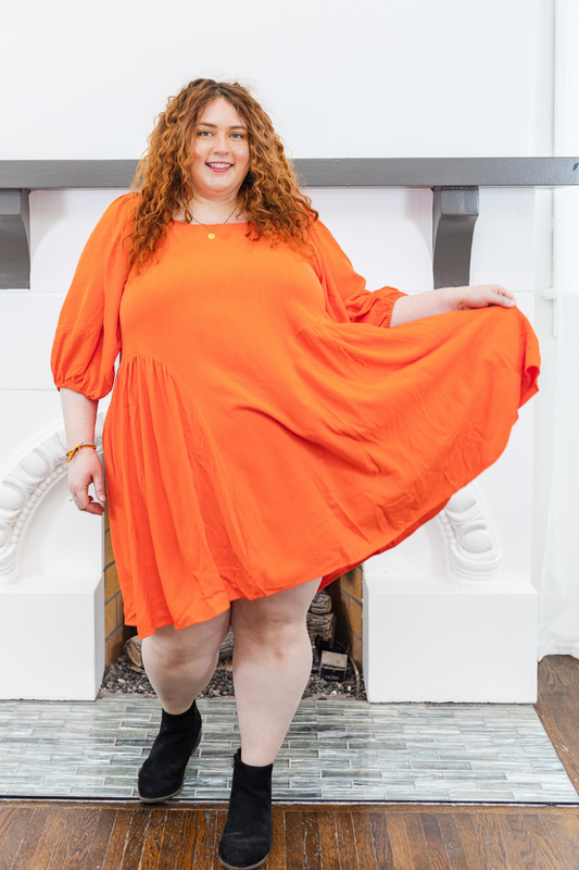 Elizabeth Short Sleeve Dress in Orange