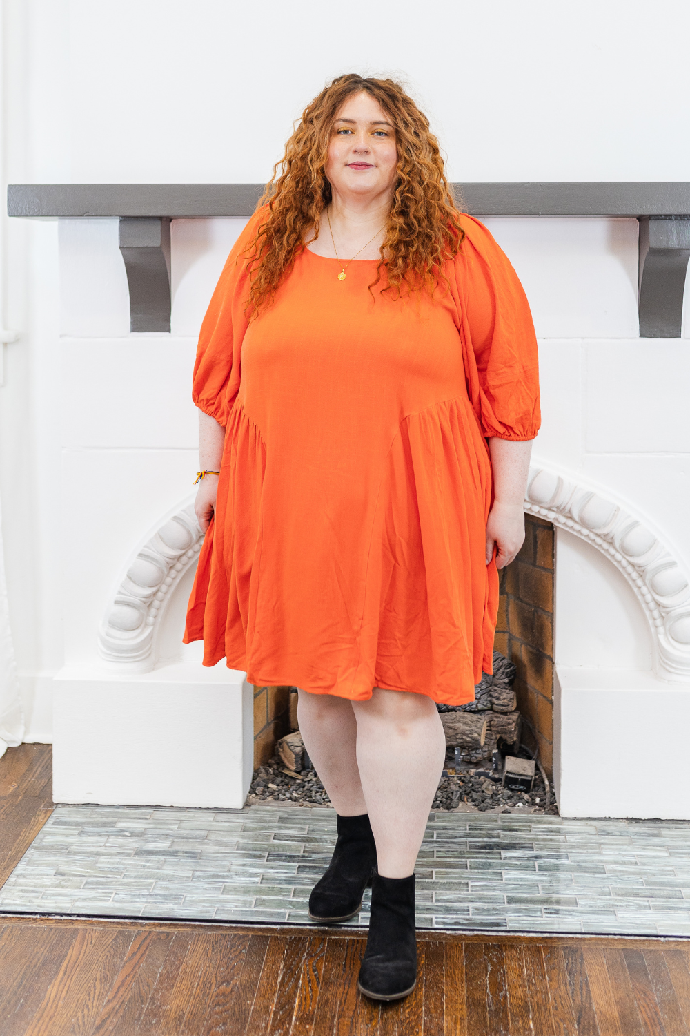 Elizabeth Short Sleeve Dress in Orange