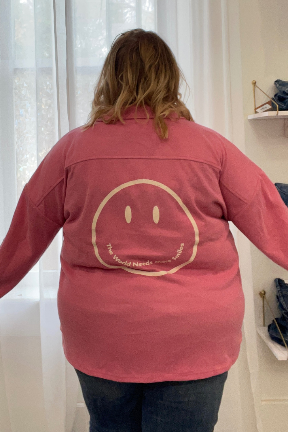 Jordan Smiley Face Knit Shacket in Pink