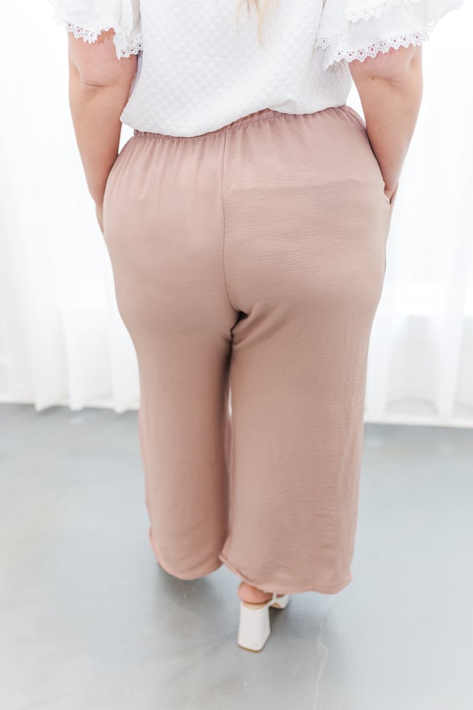 Ingrid Tie Waist Wide Leg Pants in Tan