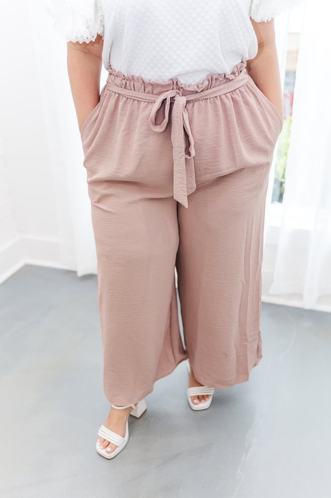 Ingrid Tie Waist Wide Leg Pants in Tan