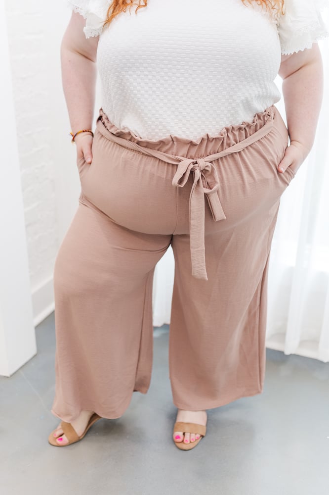 Ingrid Tie Waist Wide Leg Pants in Tan