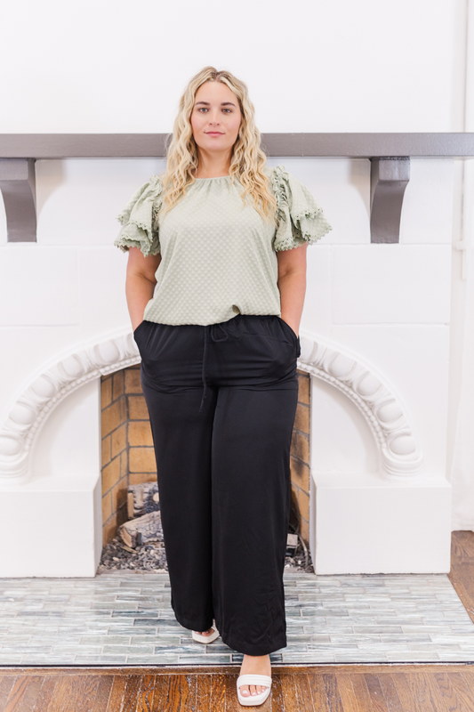 Isadora Wide Leg Drawstring Pants in Black