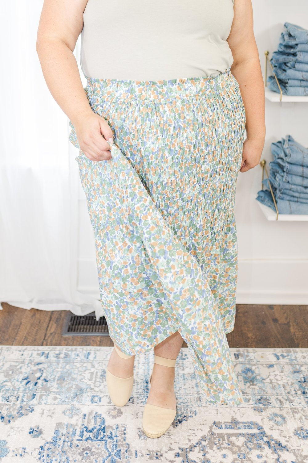 Lyra Floral Midi Skirt in Sage