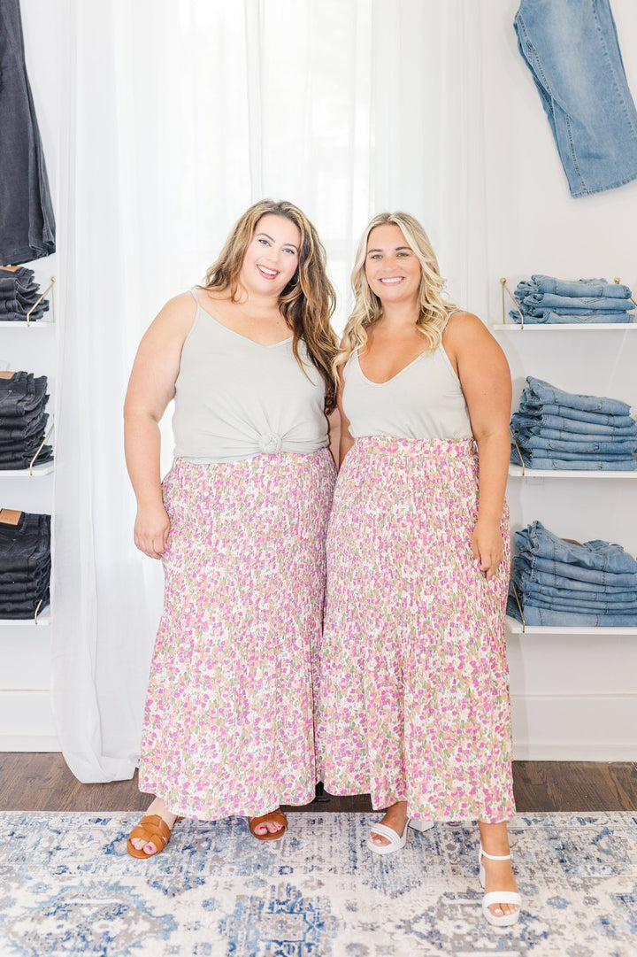 Lyra Floral Midi Skirt in Pink