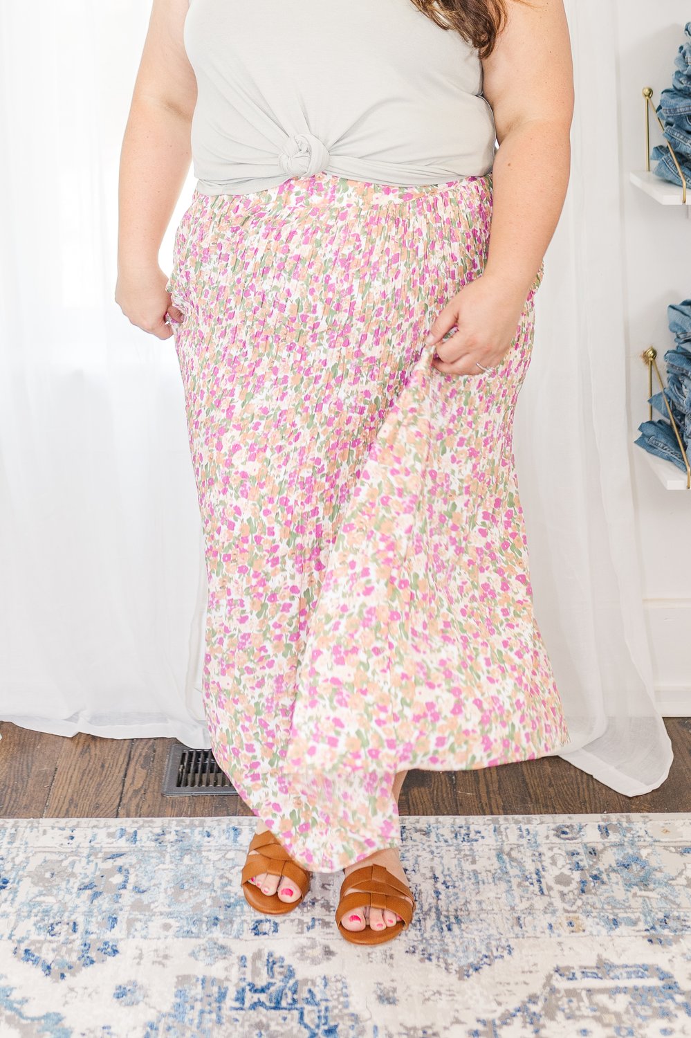 Lyra Floral Midi Skirt in Pink