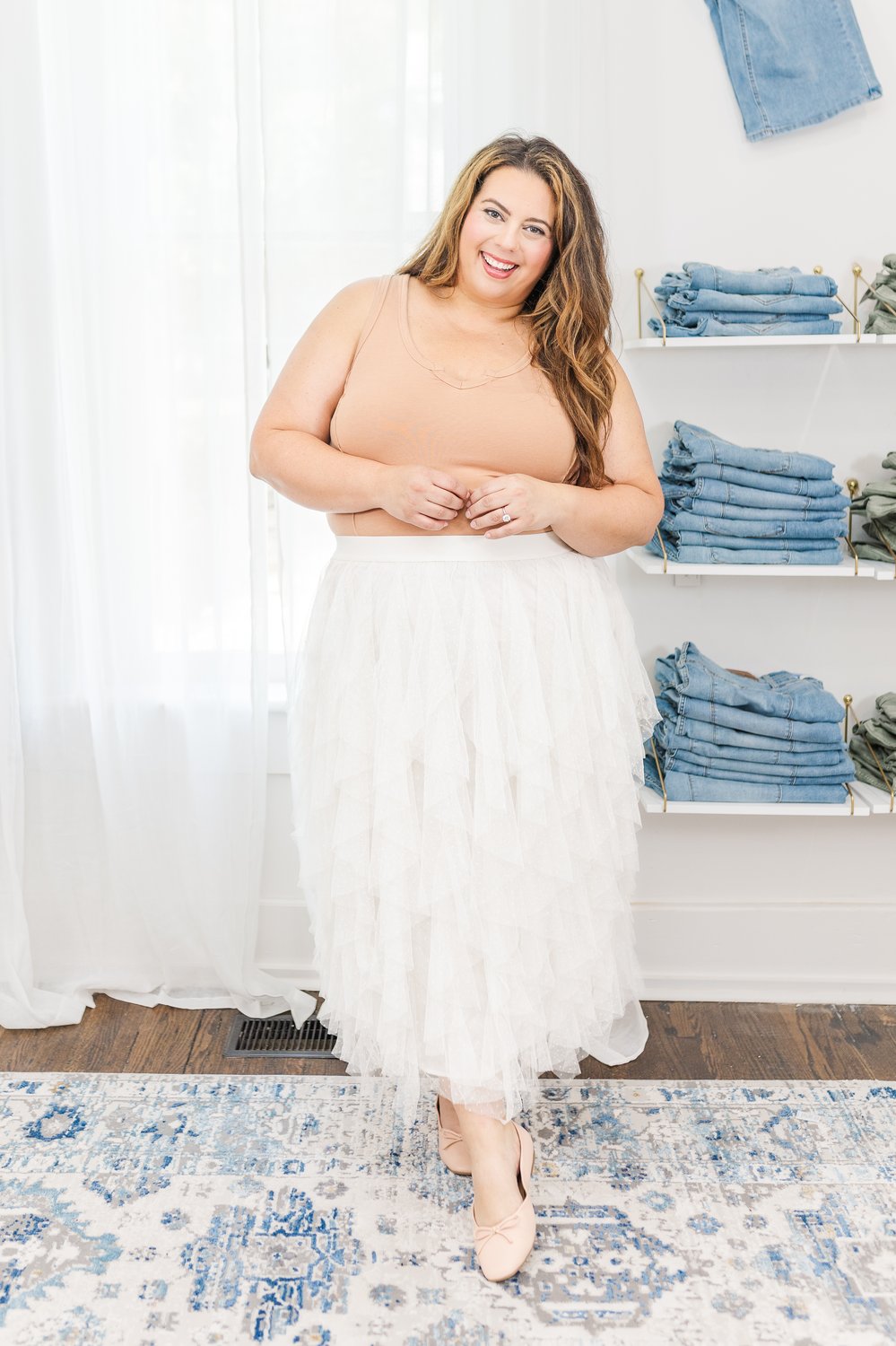 Sabrina Ruffle Trim Mesh Skirt in Ivory