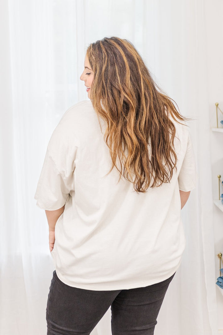 Lila Cotton Oversized Raw Edge Boyfriend Tee in Bone