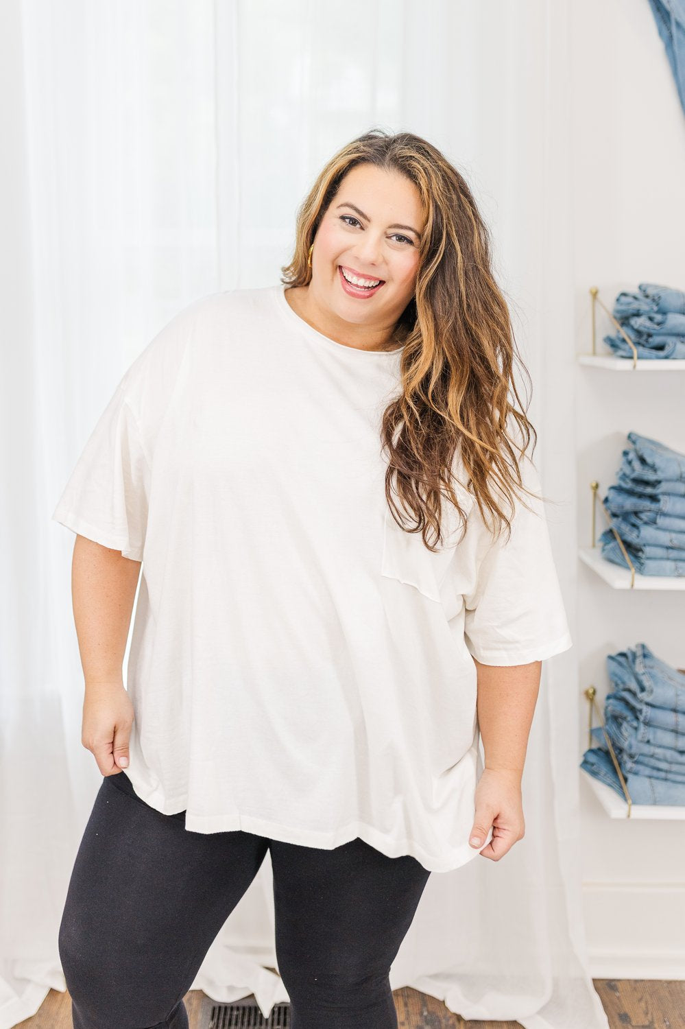 Lila Cotton Oversized Raw Edge Boyfriend Tee in Ivory