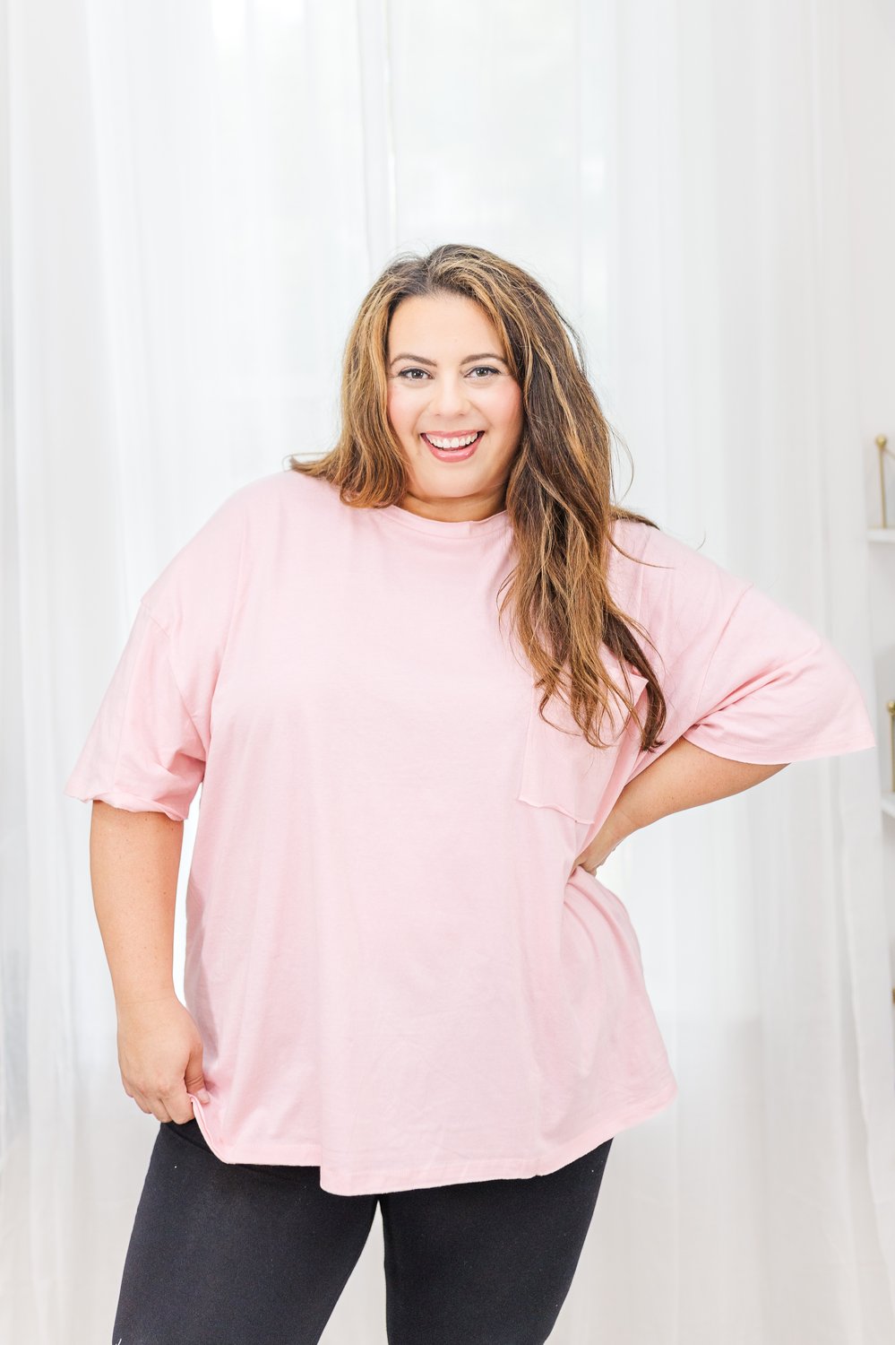 Lila Cotton Oversized Raw Edge Boyfriend Tee in Dusty Pink