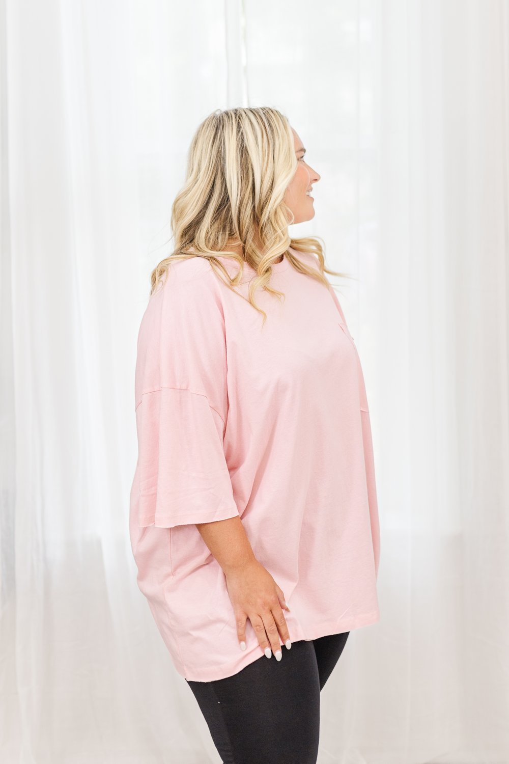 Lila Cotton Oversized Raw Edge Boyfriend Tee in Dusty Pink