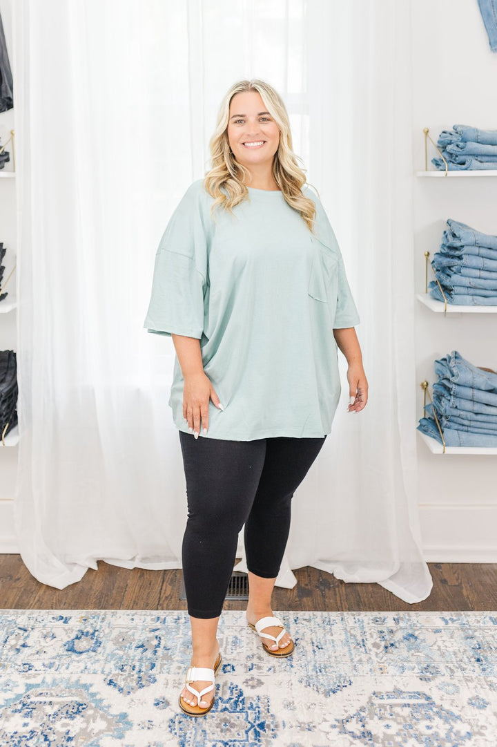 Lila Cotton Oversized Raw Edge Boyfriend Tee in Light Green