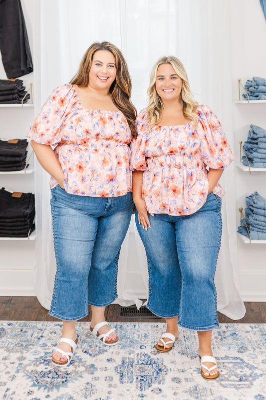 Bree Square Neck Floral Top in Peach