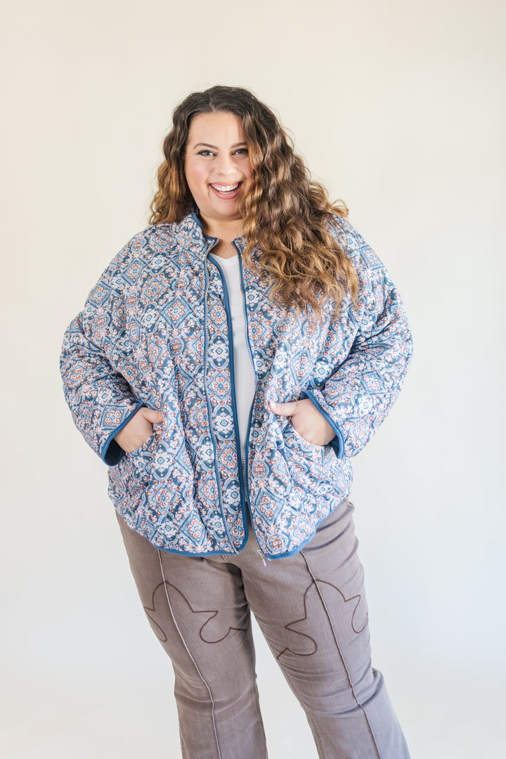 Gemma Quilted Medallion Puff Jacket in Blue