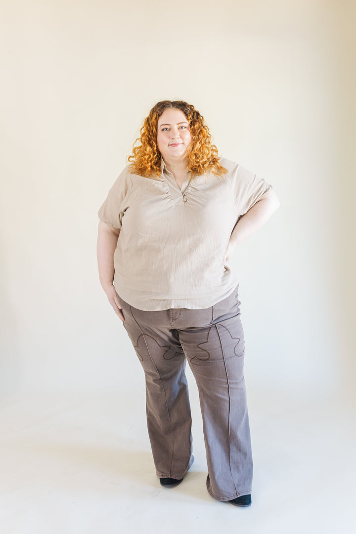 Greta Collared Short Sleeve Blouse in Tan