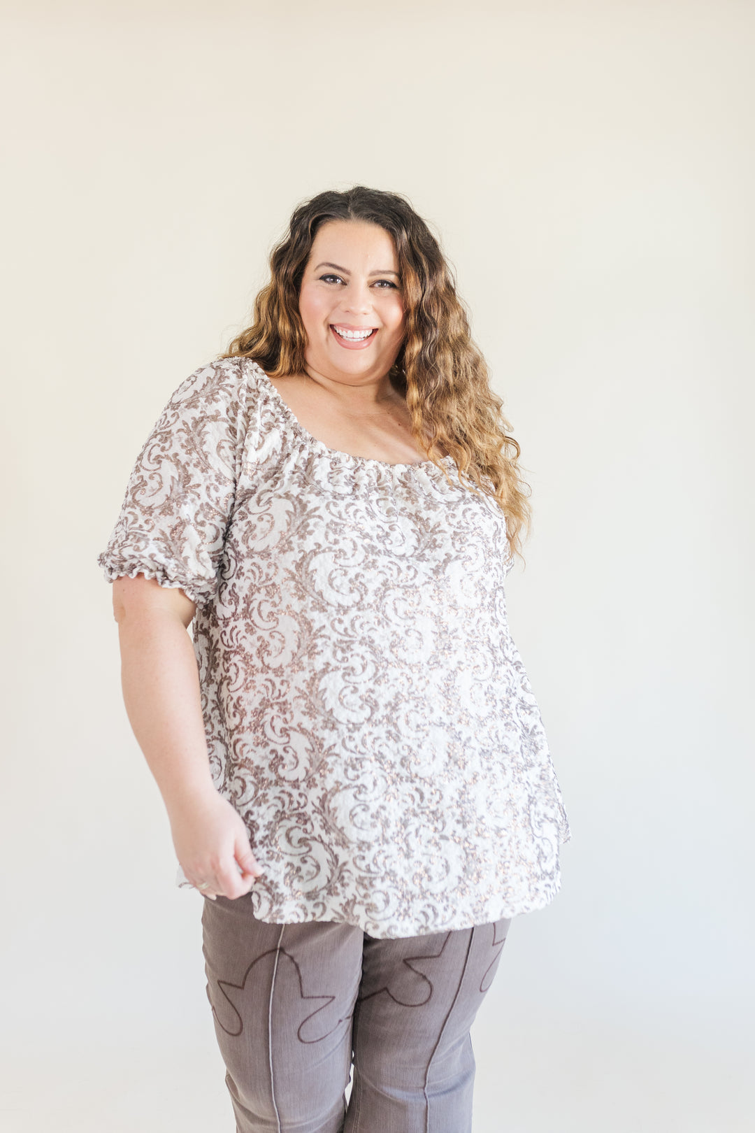 Lydia Off The Shoulder Shimmer Ruffle Sleeve Detail Blouse in Ivory