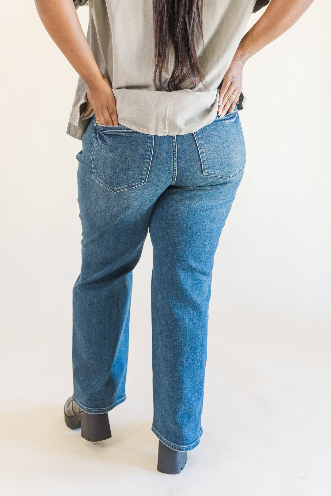 Faith High Waisted Judy Blue Straight Jeans with Western Seam Detail in Dark Wash