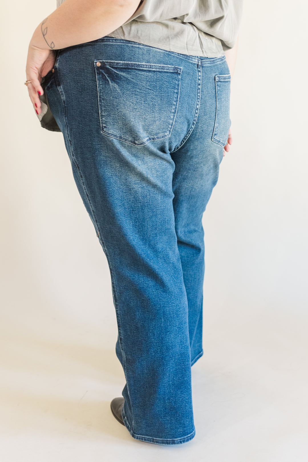 Faith High Waisted Judy Blue Straight Jeans with Western Seam Detail in Dark Wash