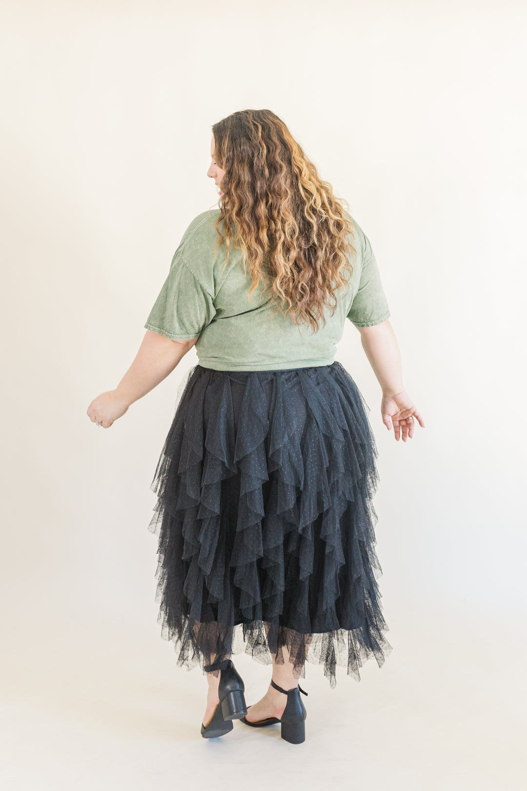 Sabrina Ruffle Trim Mesh Skirt in Black