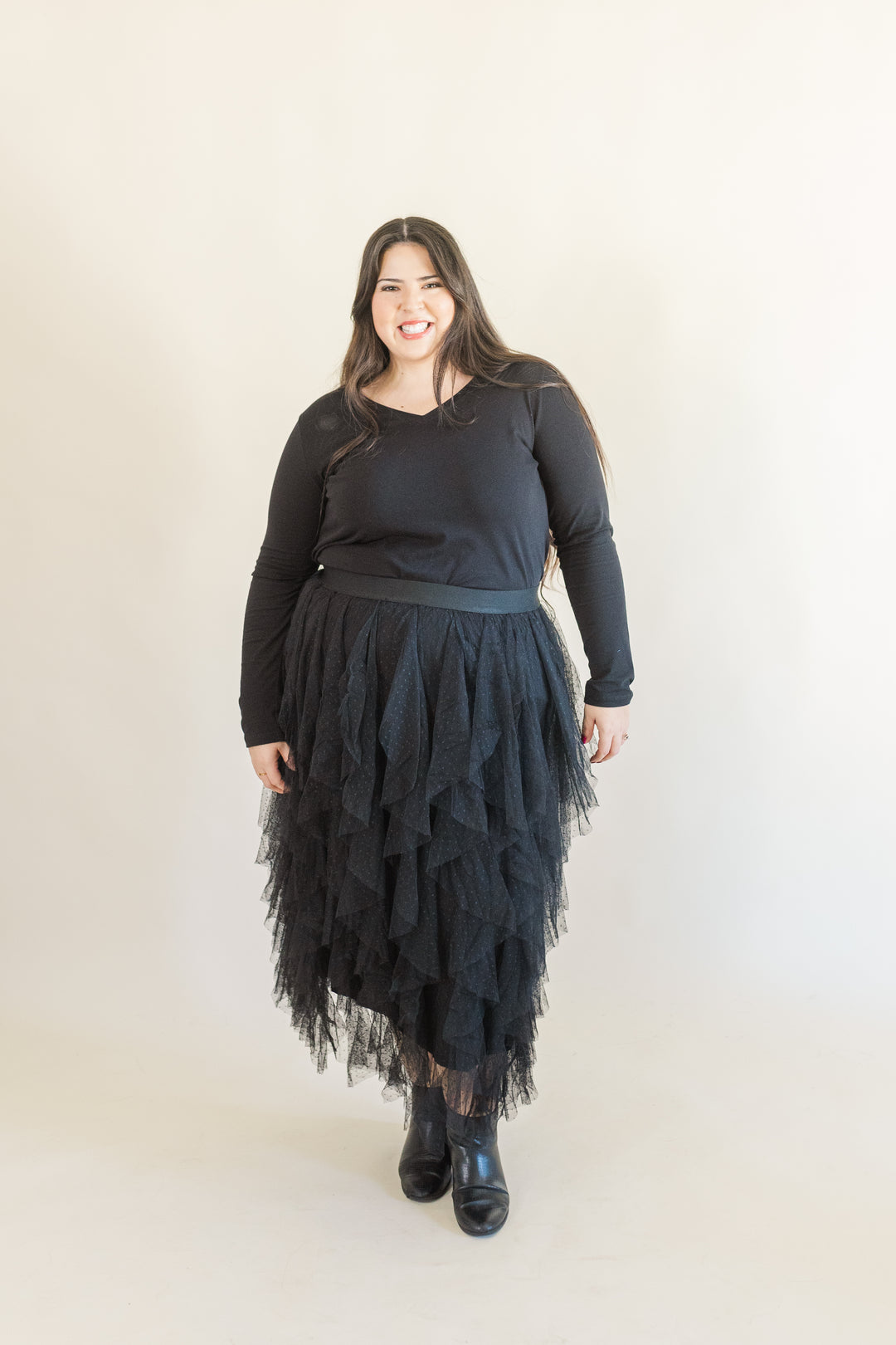 Sabrina Ruffle Trim Mesh Skirt in Black